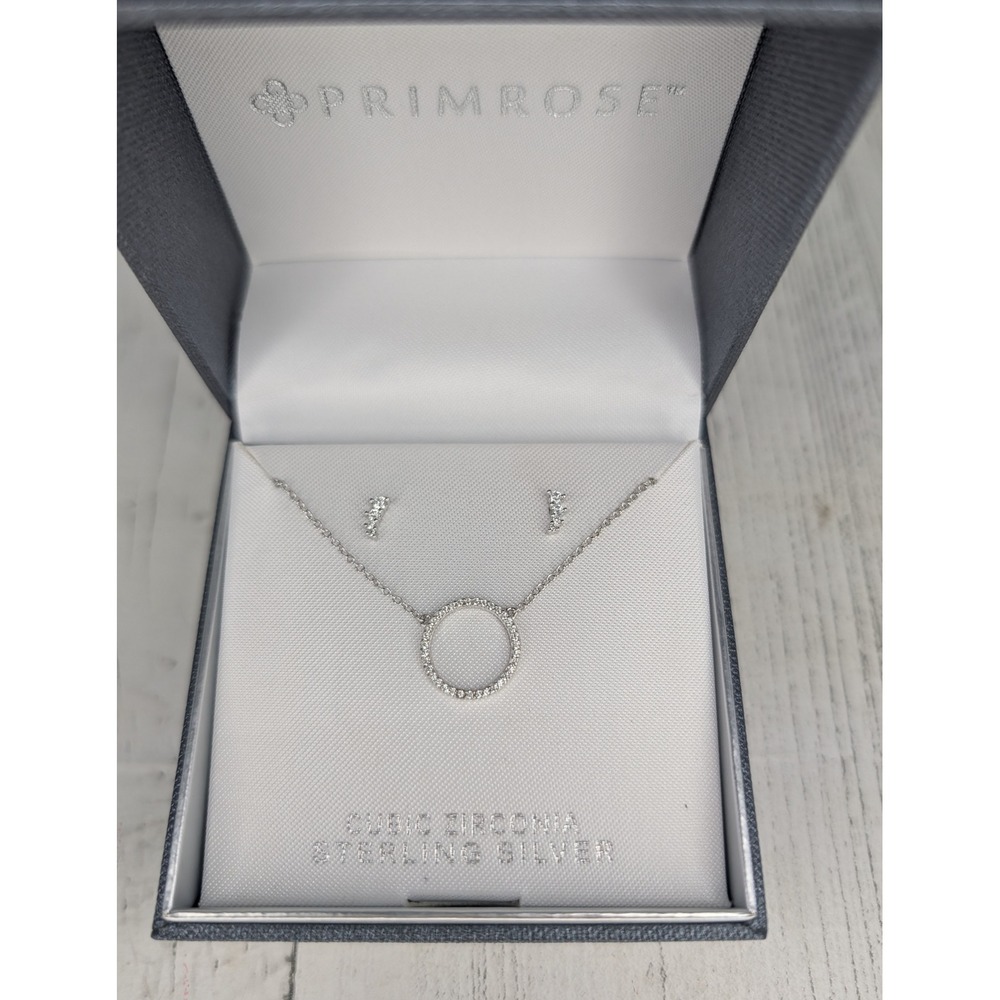 Primrose Sterling Silver Cubic Zirconia Circle Necklace and Earring Set Silver